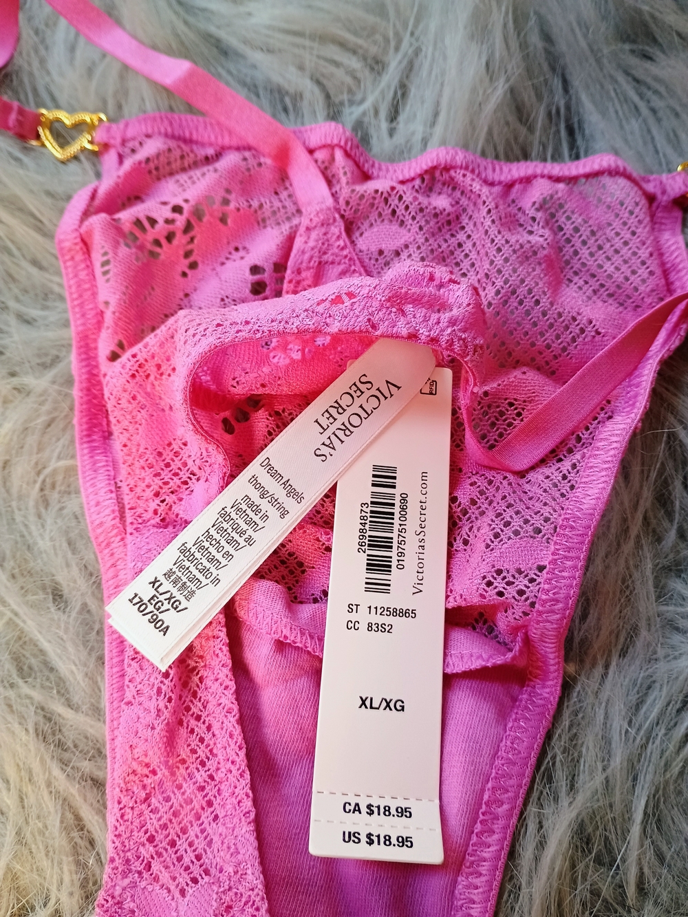 Victoria's Secret Pink Lace Thong with Heart Hardware